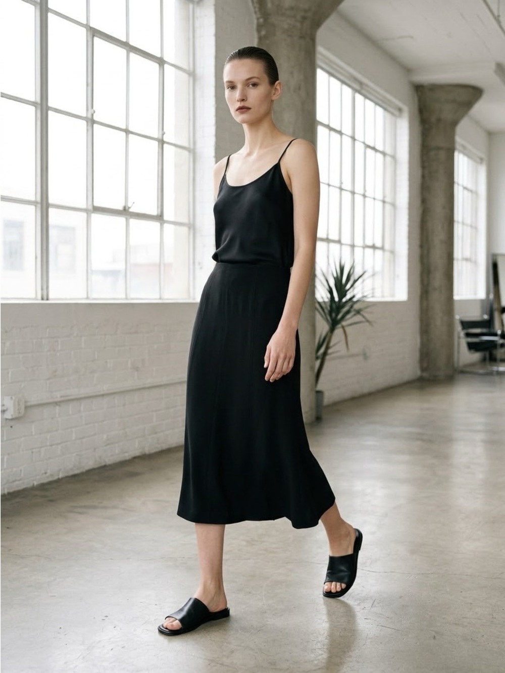 Vintage Y2K Jones New York Black Paneled Flounce Midi Skirt - US 14